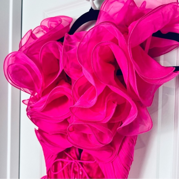 Mac Duggal Indy 6711 Gown 8 Hot Pink Ruffle Corset Back Evening Dress Formal - Picture 7 of 12